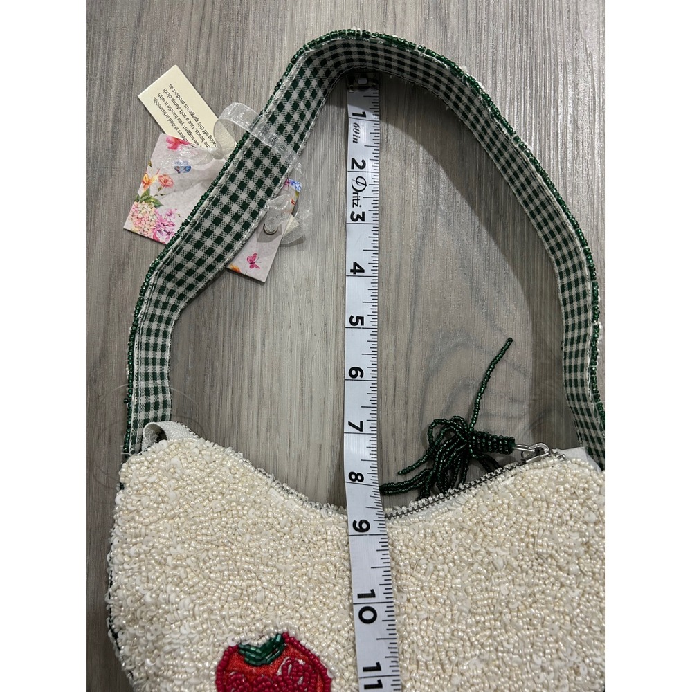 Viral beaded tiktok Vegetable Garden Shoulder Bag‎ White Gingham Strap India new - Picture 5 of 7